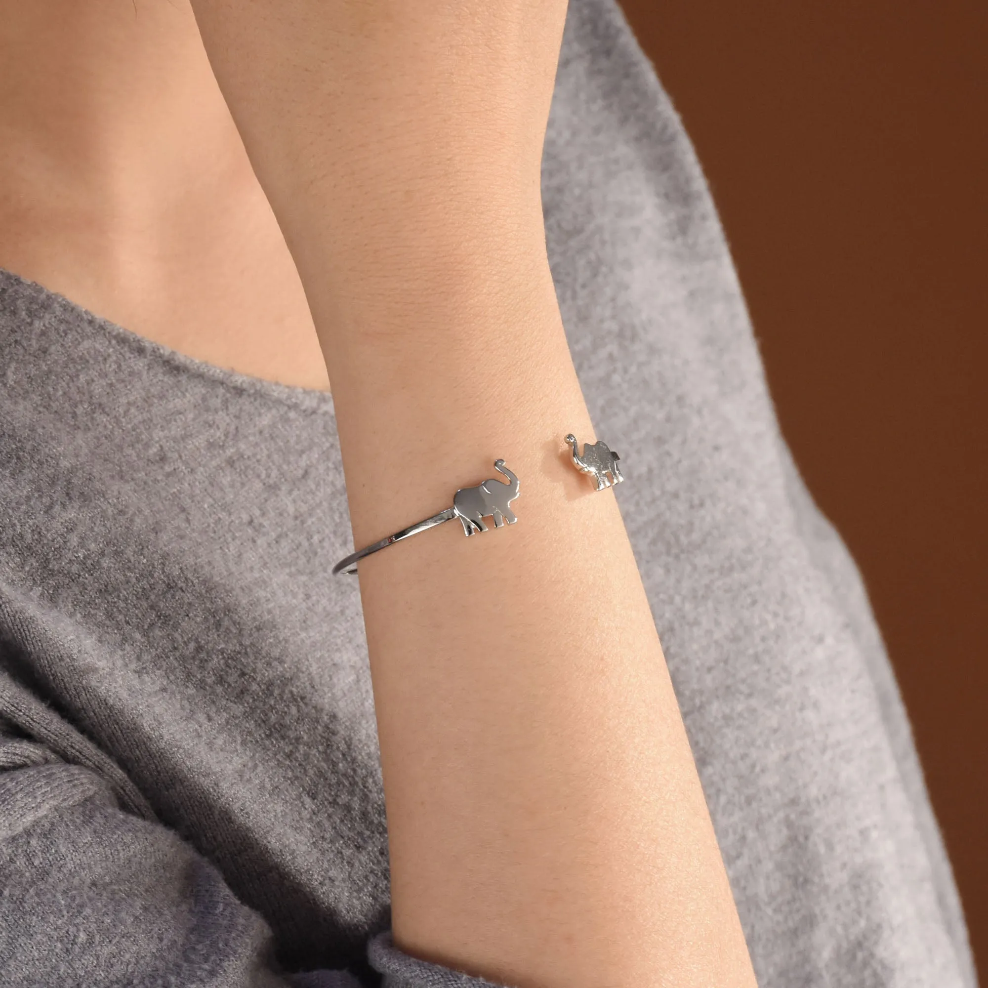 Delicate Lucky Elephant Bangle Cuff Bracelet High .925 Sterling Silver