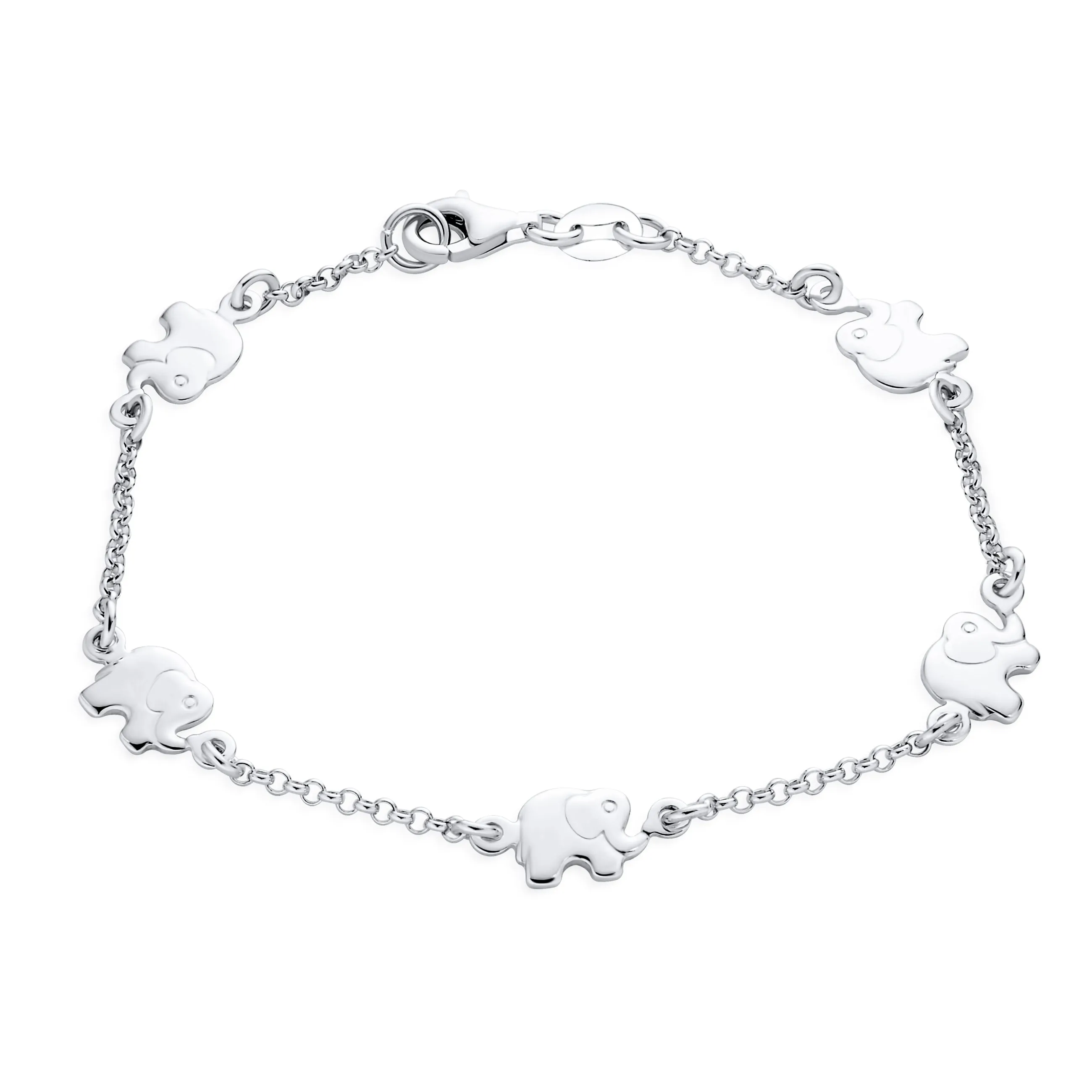 Delicate Lucky Elephant Bangle Cuff Bracelet High .925 Sterling Silver