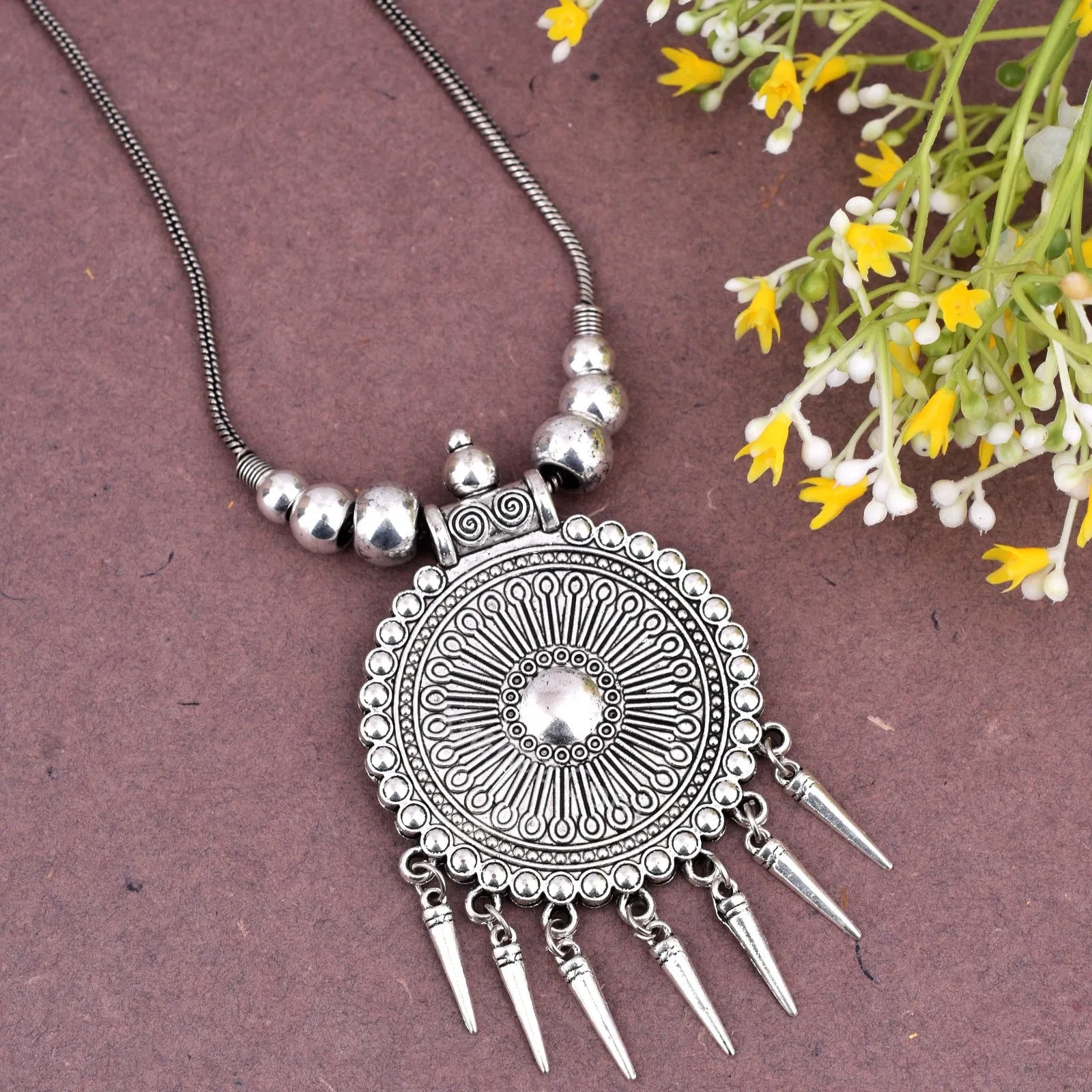 Designer German Silver Kolhapuri Long Pendant Necklace