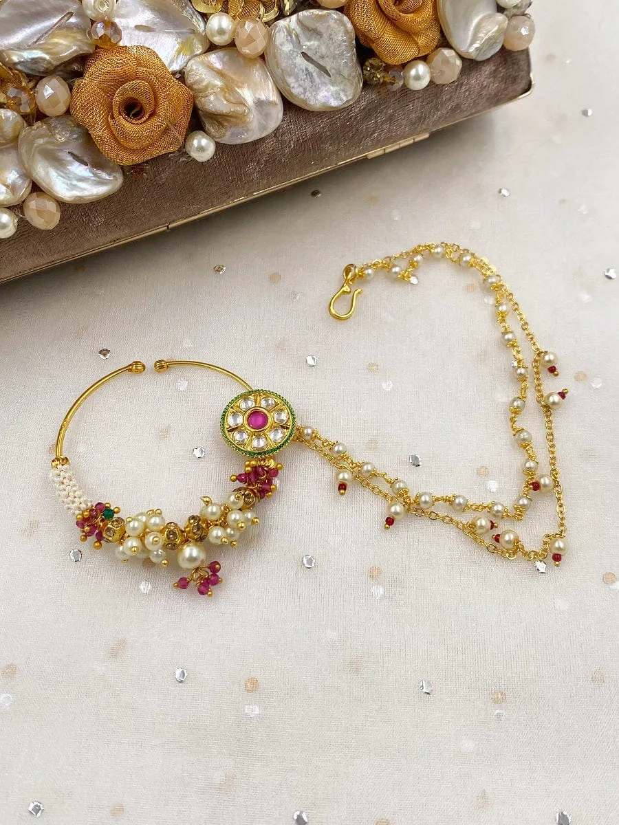 Designer Traditional Gold Plated Bridal Nath Nose Ring By Gehna Shop