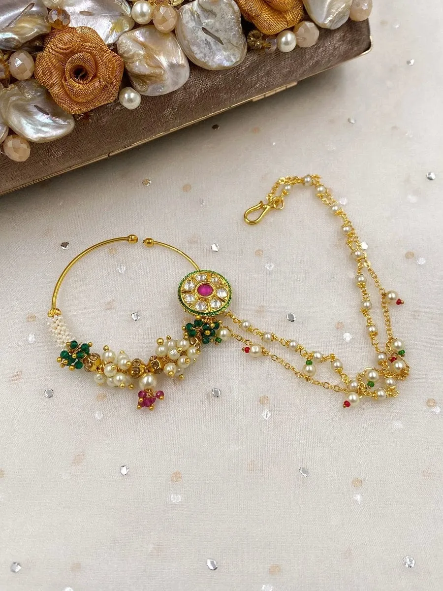 Designer Traditional Gold Plated Bridal Nath Nose Ring By Gehna Shop