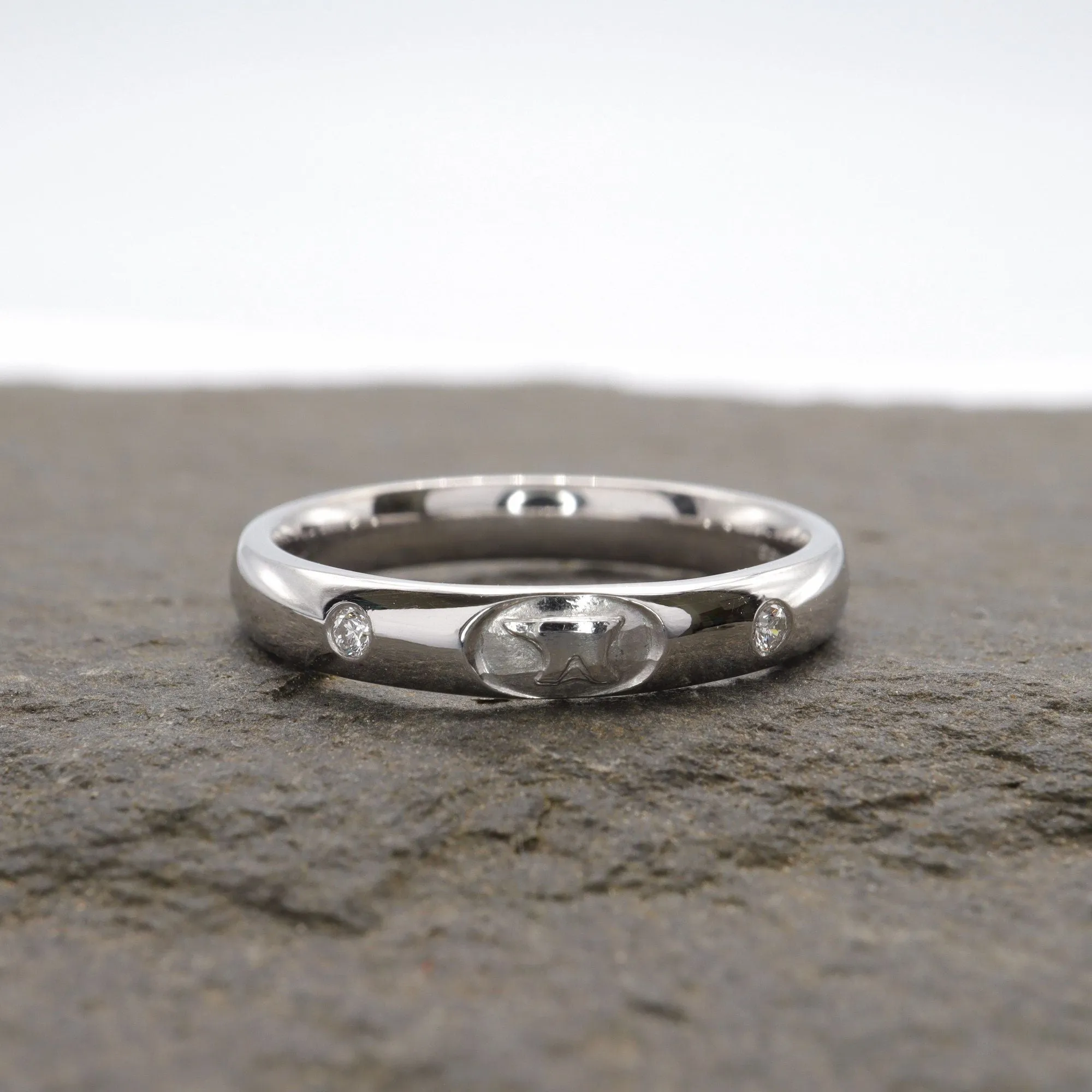 Diamond wedding ring 3mm-4mm Gretna Anvil narrow womens in white gold