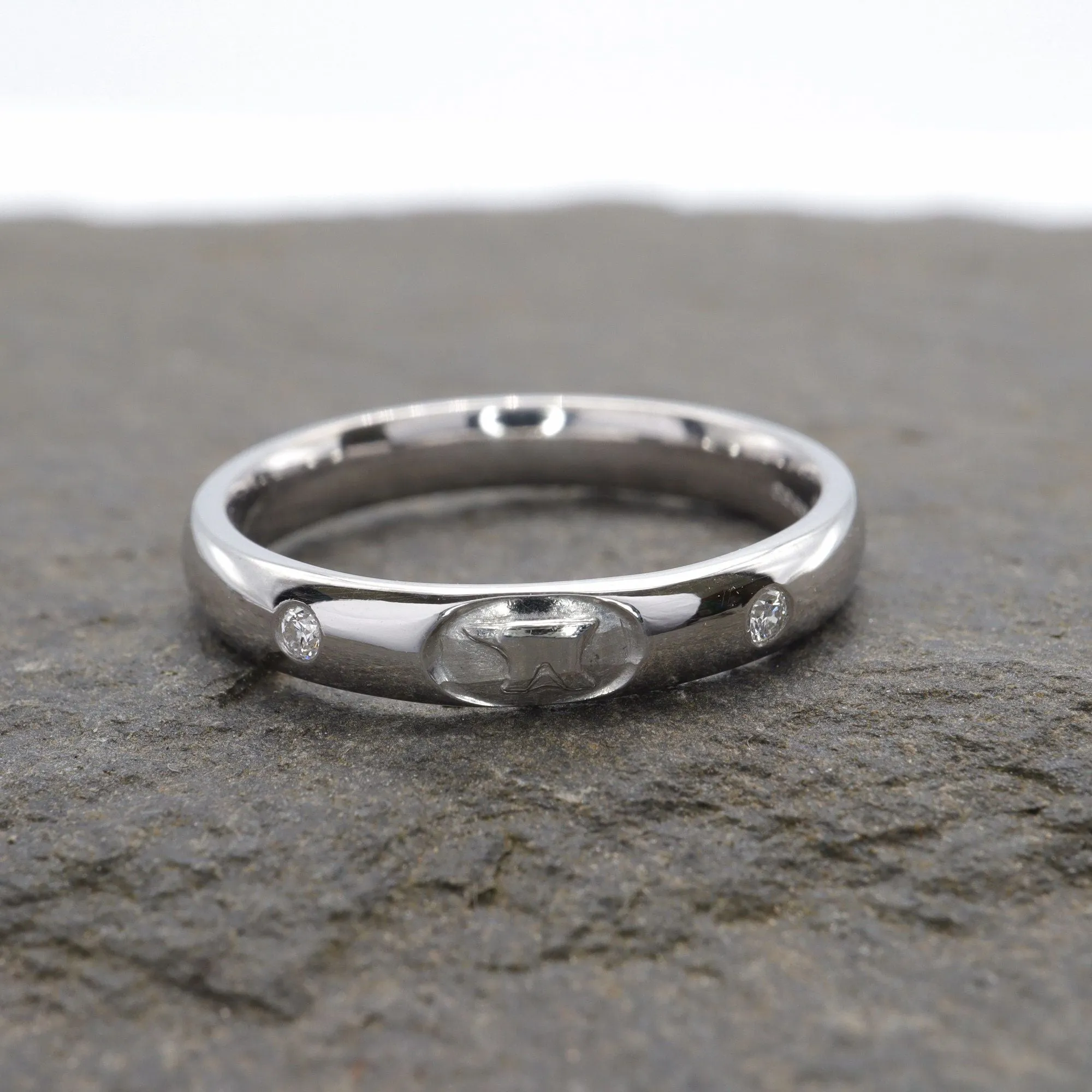 Diamond wedding ring 3mm-4mm Gretna Anvil narrow womens in white gold