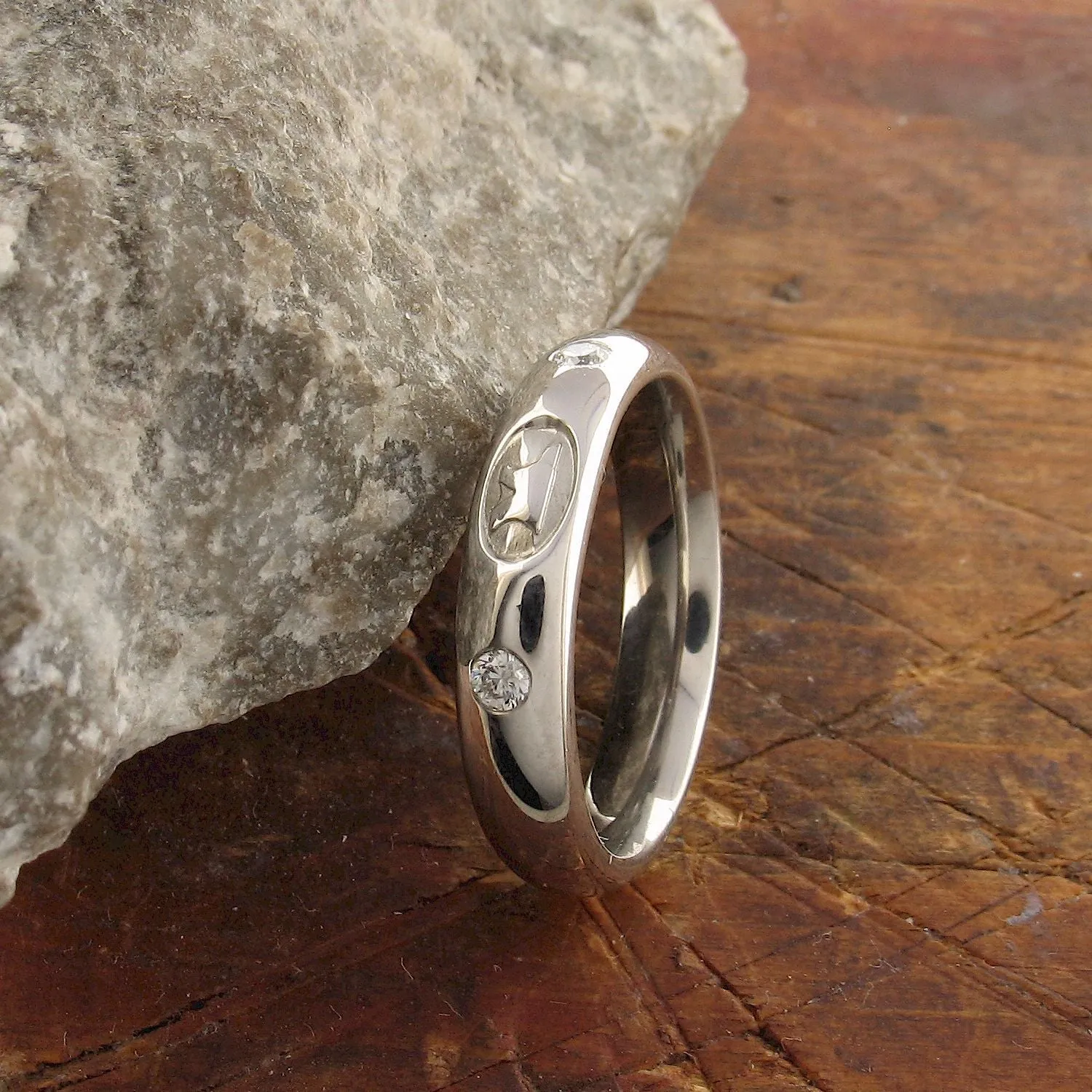 Diamond wedding ring 3mm-4mm Gretna Anvil narrow womens in white gold