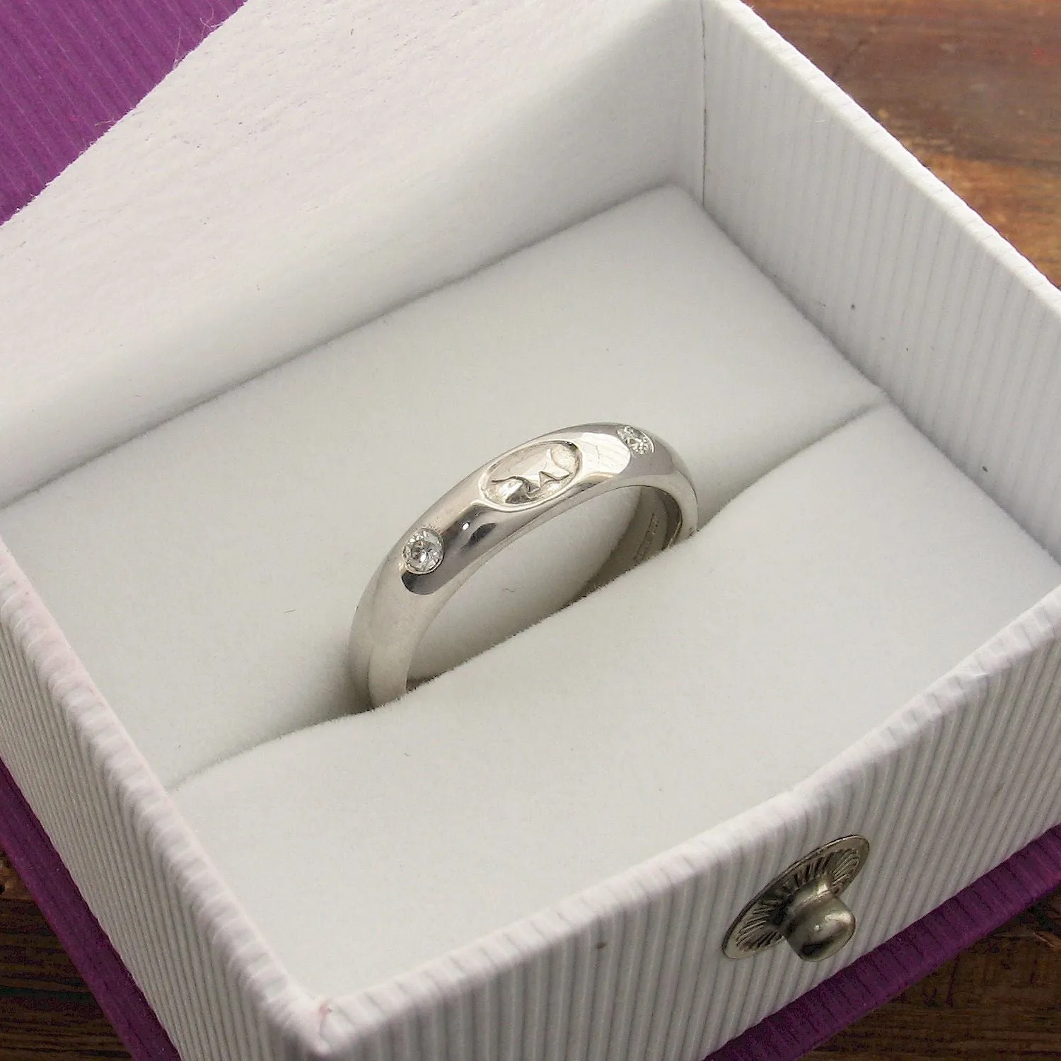 Diamond wedding ring 3mm-4mm Gretna Anvil narrow womens in white gold