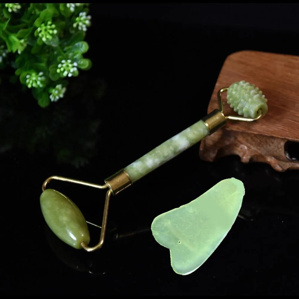 Double Heads Jade Stone Face Lift Facial Massage Roller