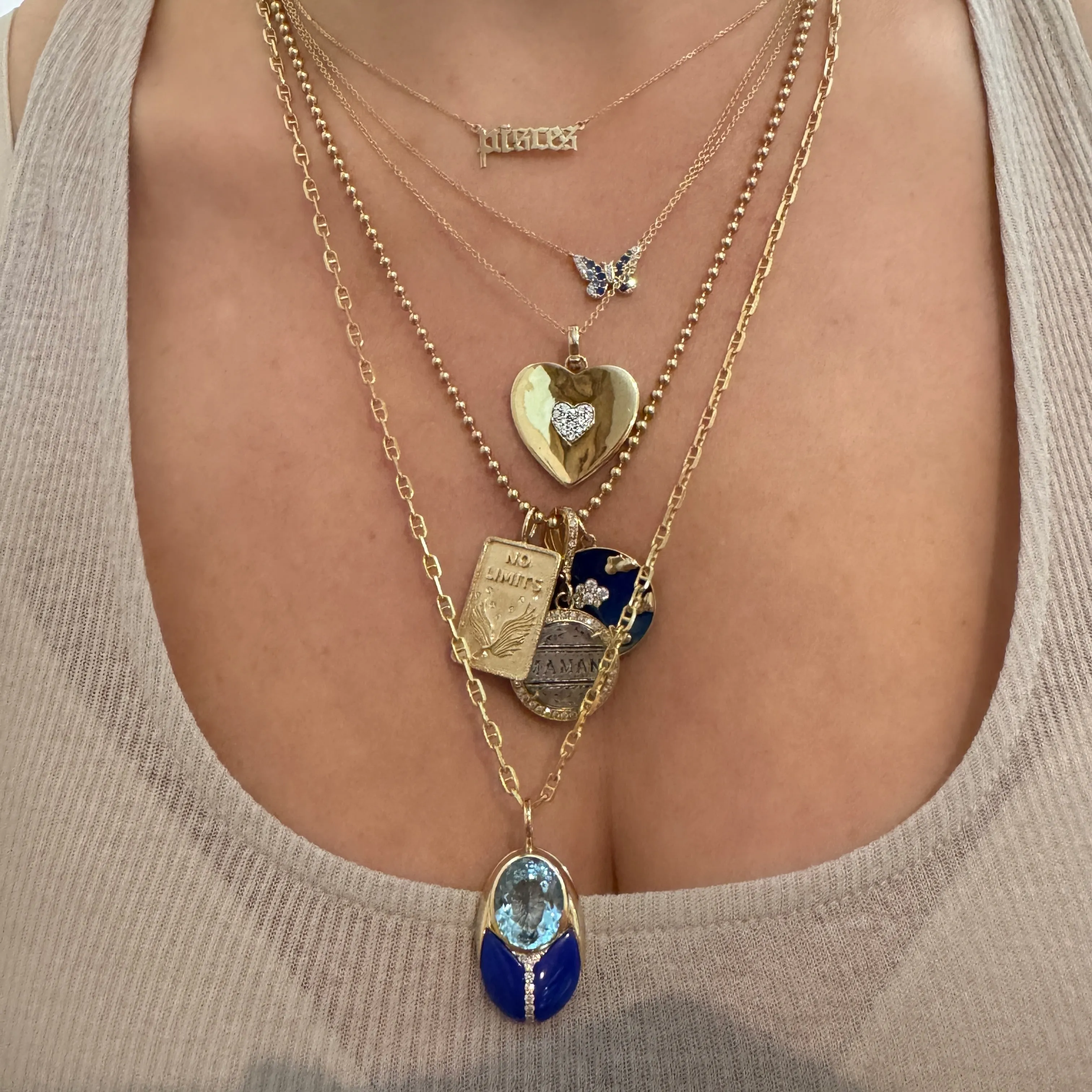 Double Sided Mother Of Pearl & Diamond Heart Necklace