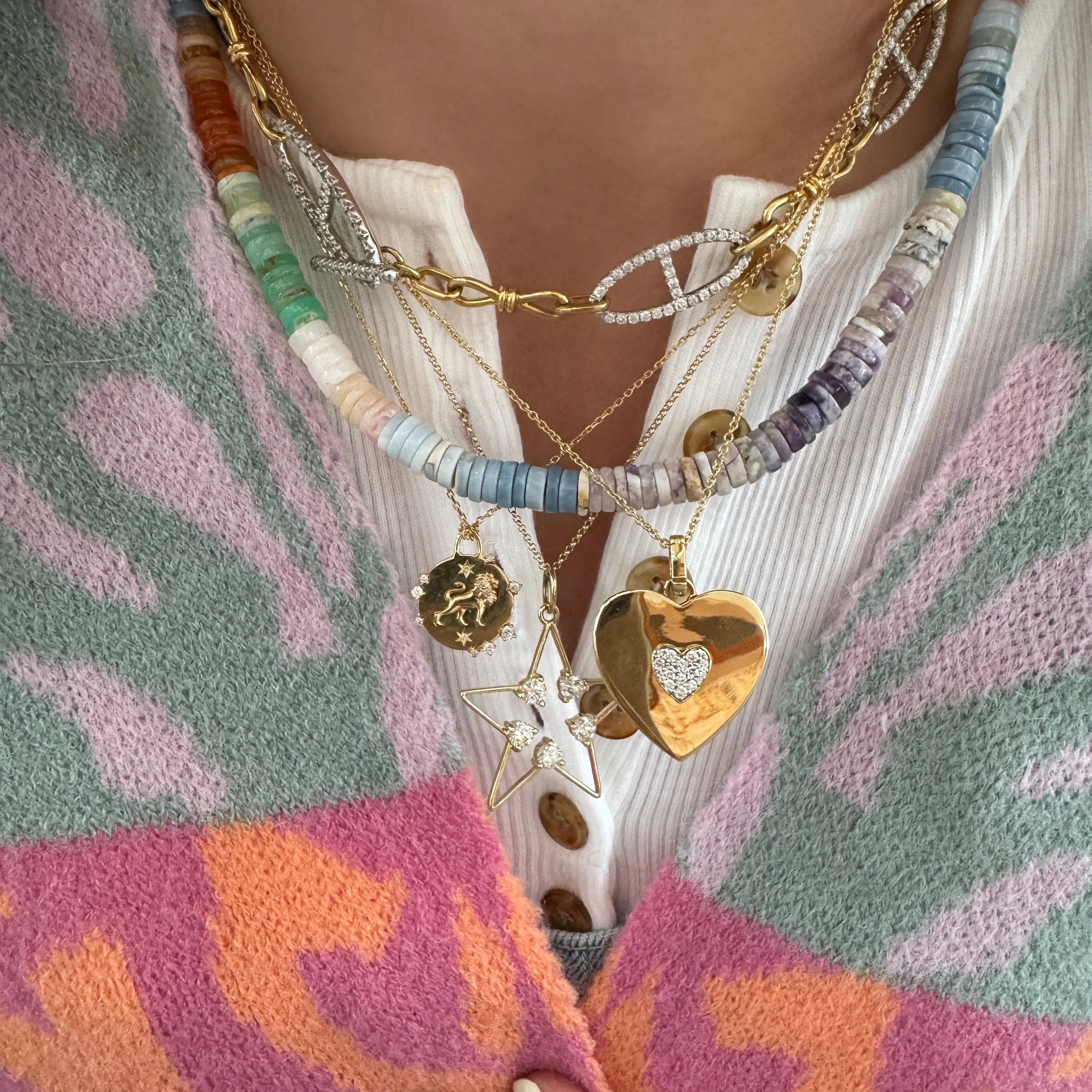 Double Sided Mother Of Pearl & Diamond Heart Necklace