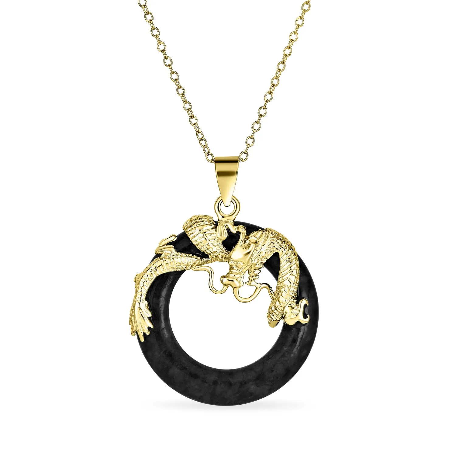 Dragon Round Circle Green or Red Jade Pendant Sterling Silver Necklace