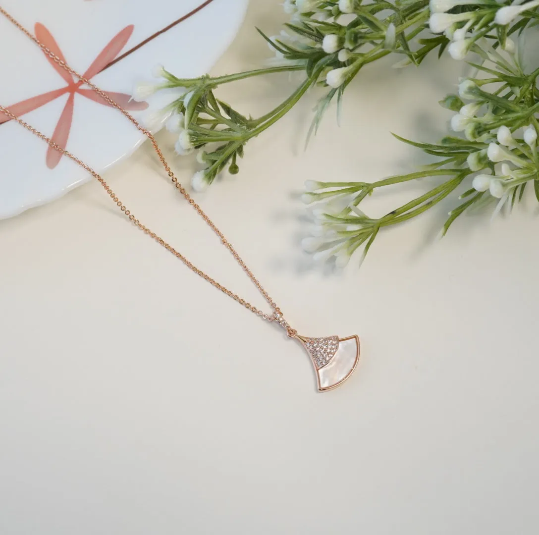 Elegant Mother of Pearl & Zirconia Studded Pendant Necklace in Rose Gold Plating