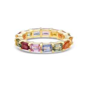 Emerald Cut Multicolored Sapphire Eternity Band (3.80 ct.) in 14K Gold