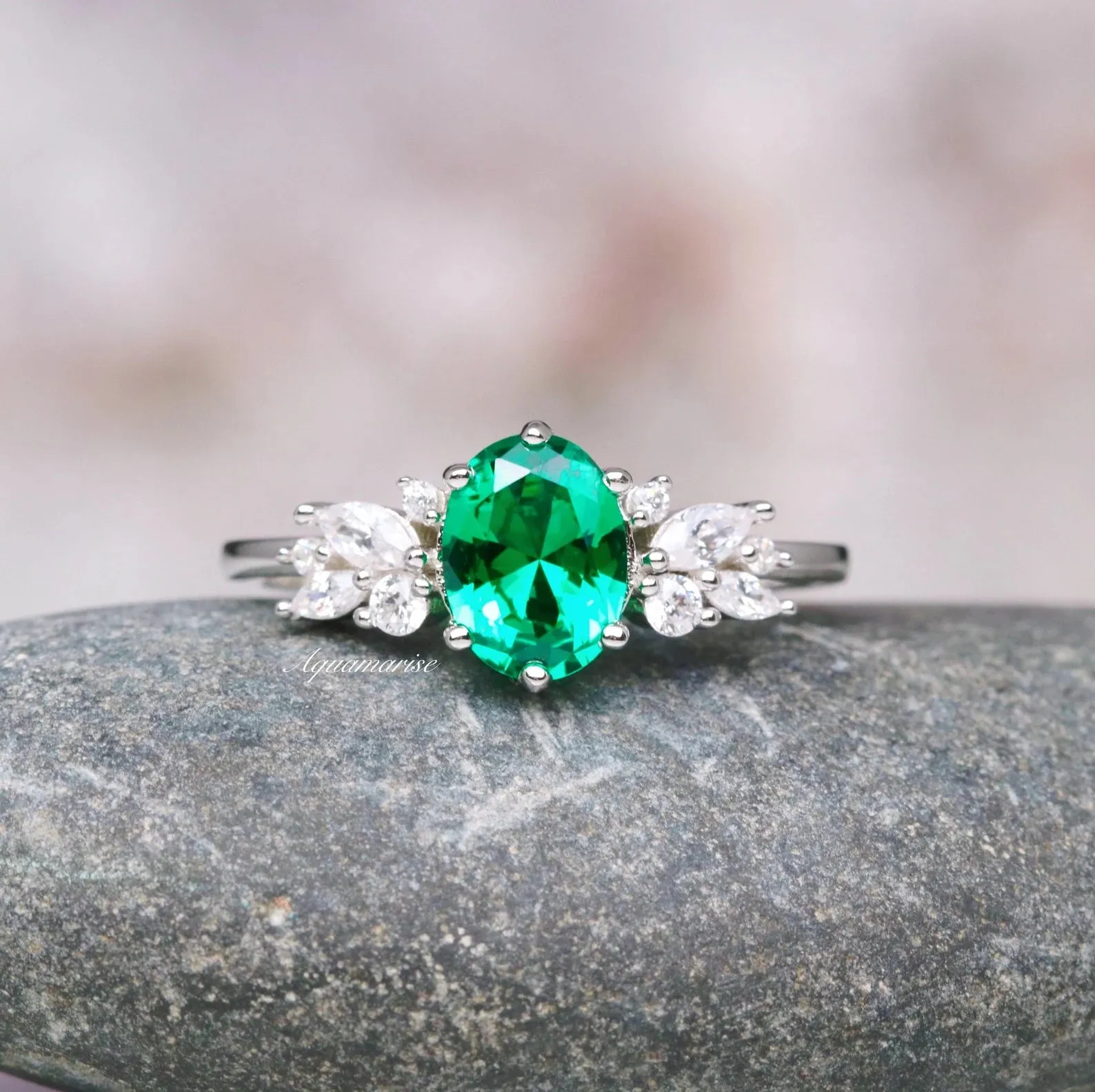 Emerald Leaf Couples Ring