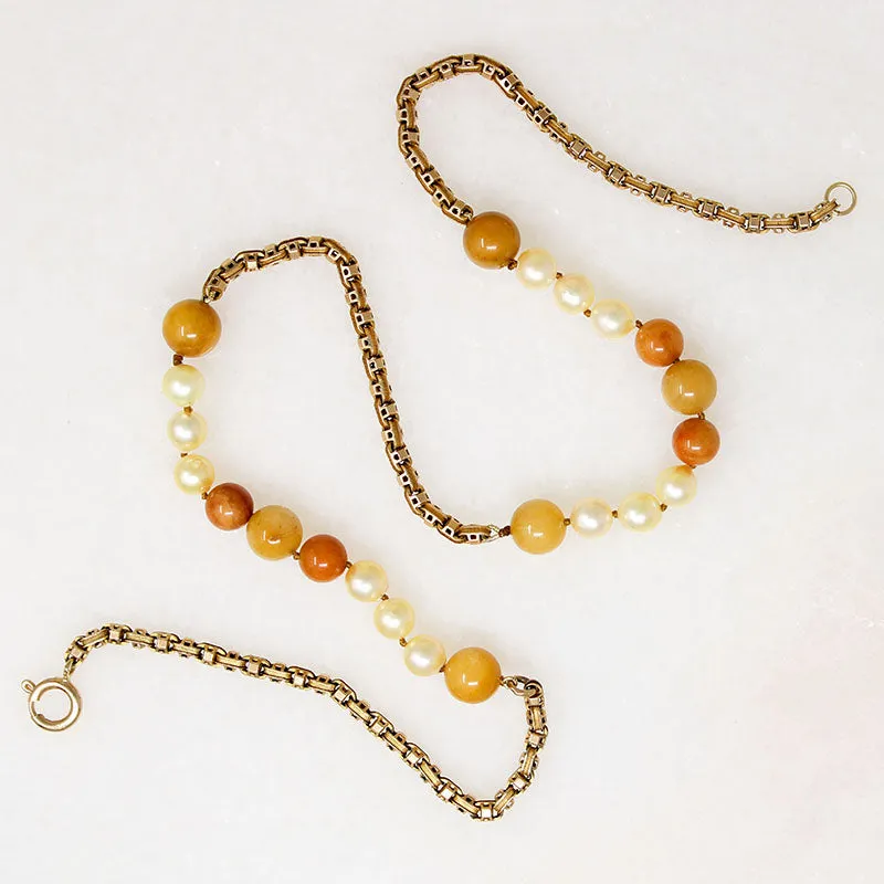 English Chain Necklace with Pearl & Autumnal Jade by Ancient Influences