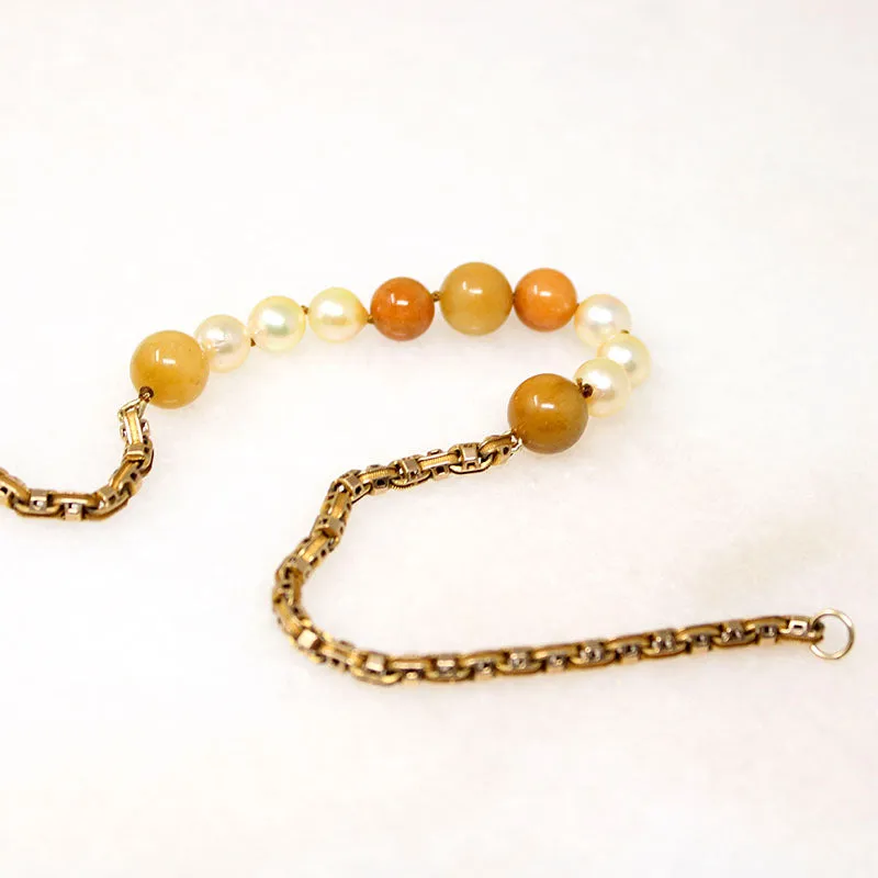 English Chain Necklace with Pearl & Autumnal Jade by Ancient Influences