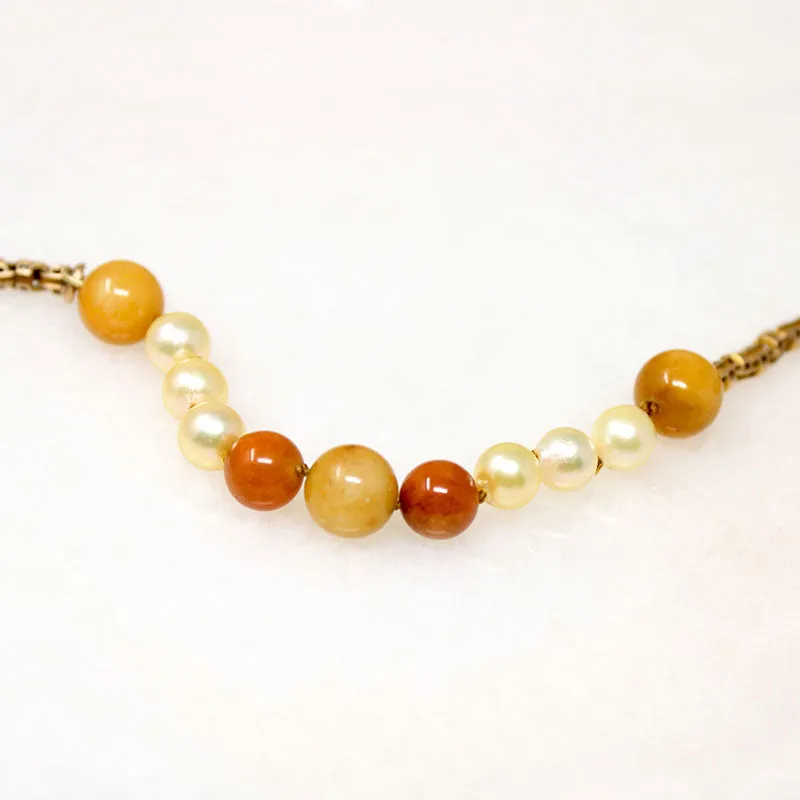 English Chain Necklace with Pearl & Autumnal Jade by Ancient Influences