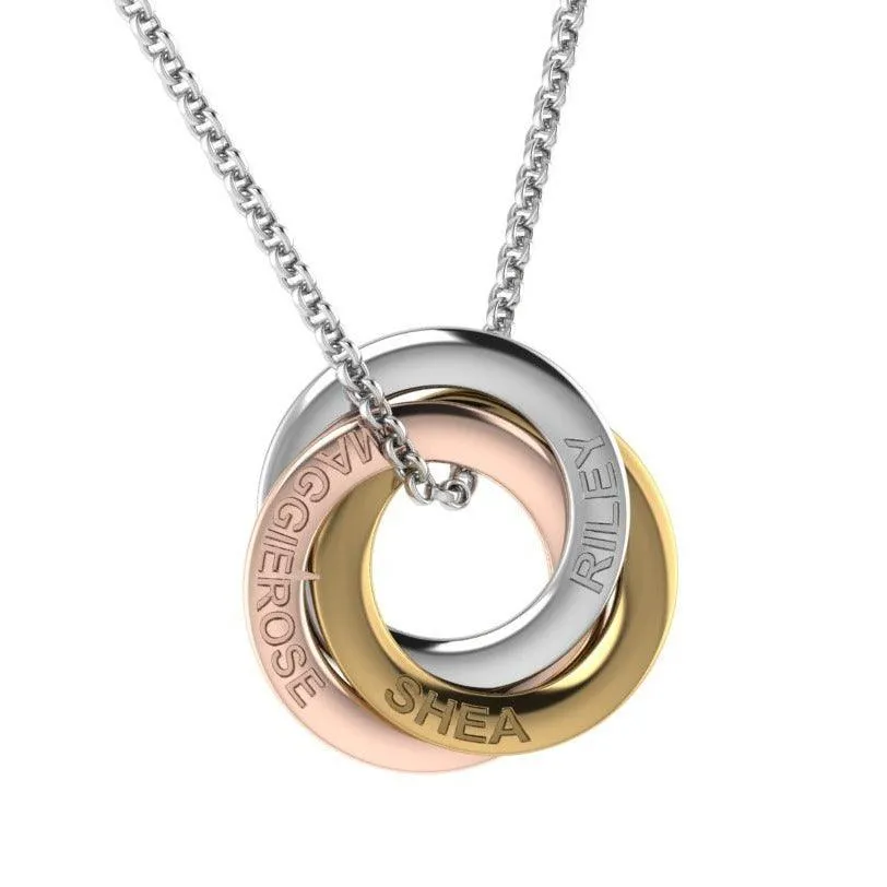 Engraved Interlocking Rings Necklace