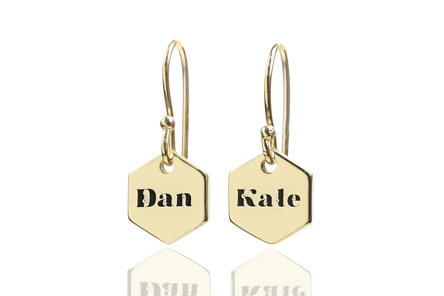 Engraved Name Earrings - Couples Personalized Initials - Wedding Hexagon Dangle Design