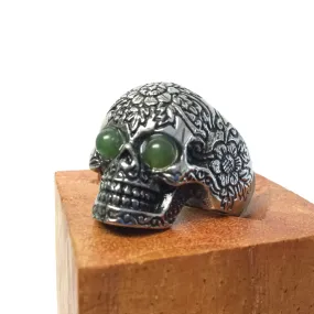 Etched Floral Mandala Skull Ring