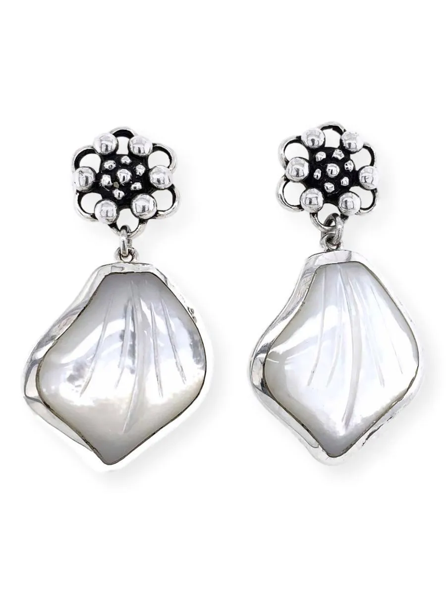 Flower Dangle Earrings in Mother-of-Pearl and Sterling Silver