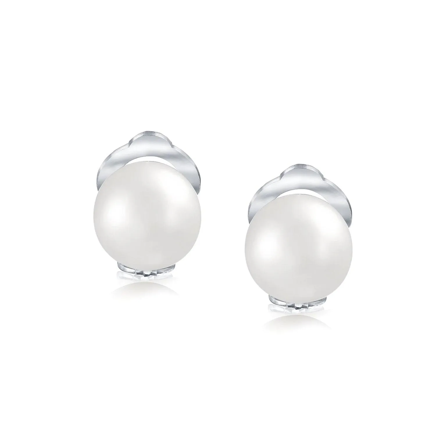 Freshwater Pearl Clip On Ball Stud Earrings Sterling Silver