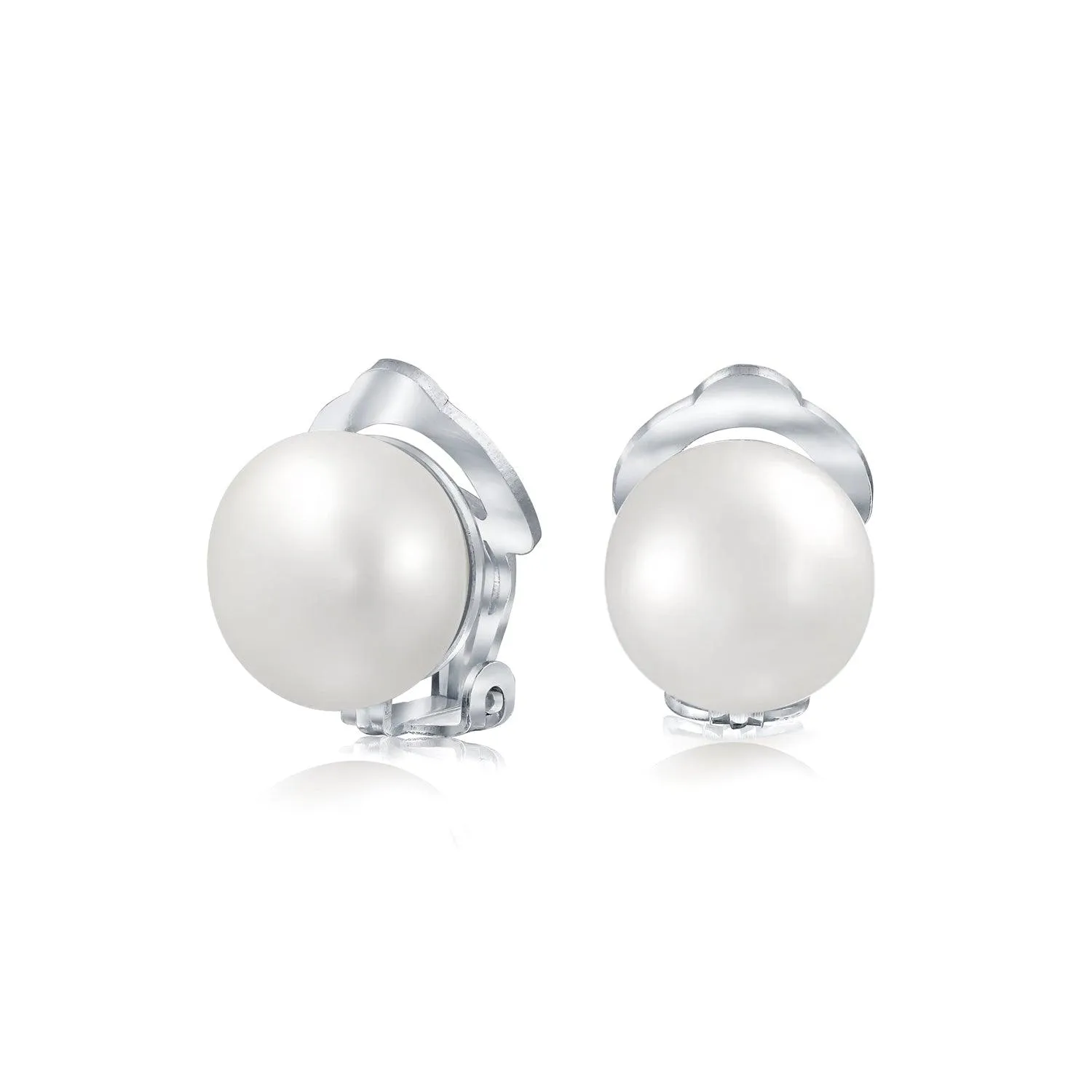 Freshwater Pearl Clip On Ball Stud Earrings Sterling Silver
