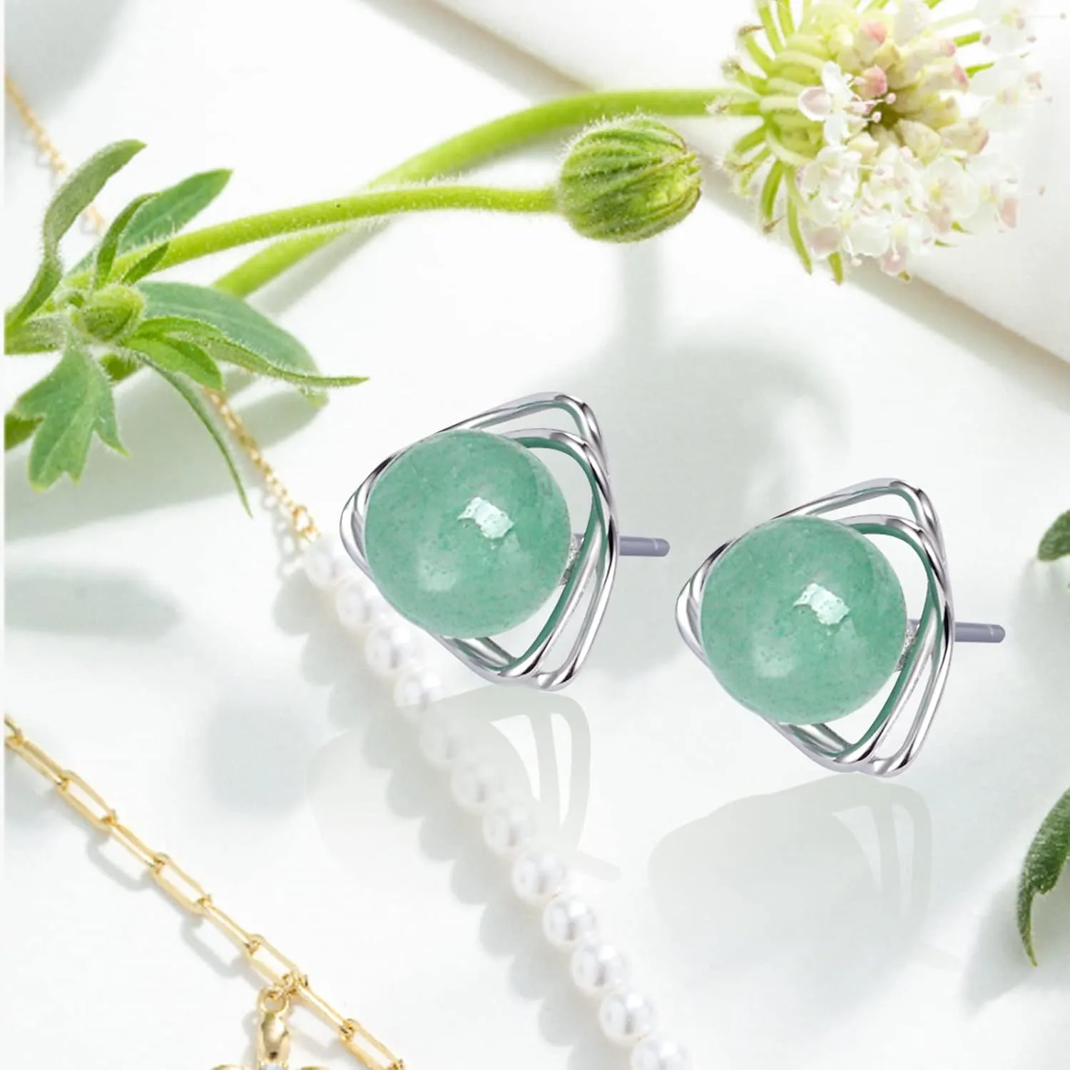 GLLBTPT Jade Earrings Studs,Green Jade Earrings for Women,925 Sterling Silver Earrings Studs for Sensitive Ears,Handmade Jade Earrings for Birthday Anniversary