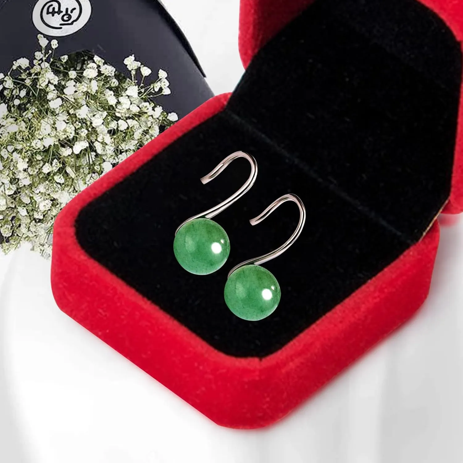 GLLBTPT Vintage 925 Sterling Silver Jade Drop Earrings,Green Earring Women,Jade Jewelry for Women,Good Luck Handmade Earrings Gift for Birthday Anniversary (silver)