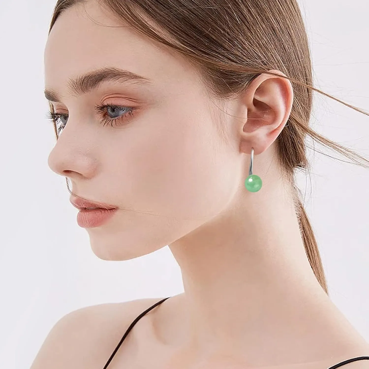 GLLBTPT Vintage 925 Sterling Silver Jade Drop Earrings,Green Earring Women,Jade Jewelry for Women,Good Luck Handmade Earrings Gift for Birthday Anniversary (silver)