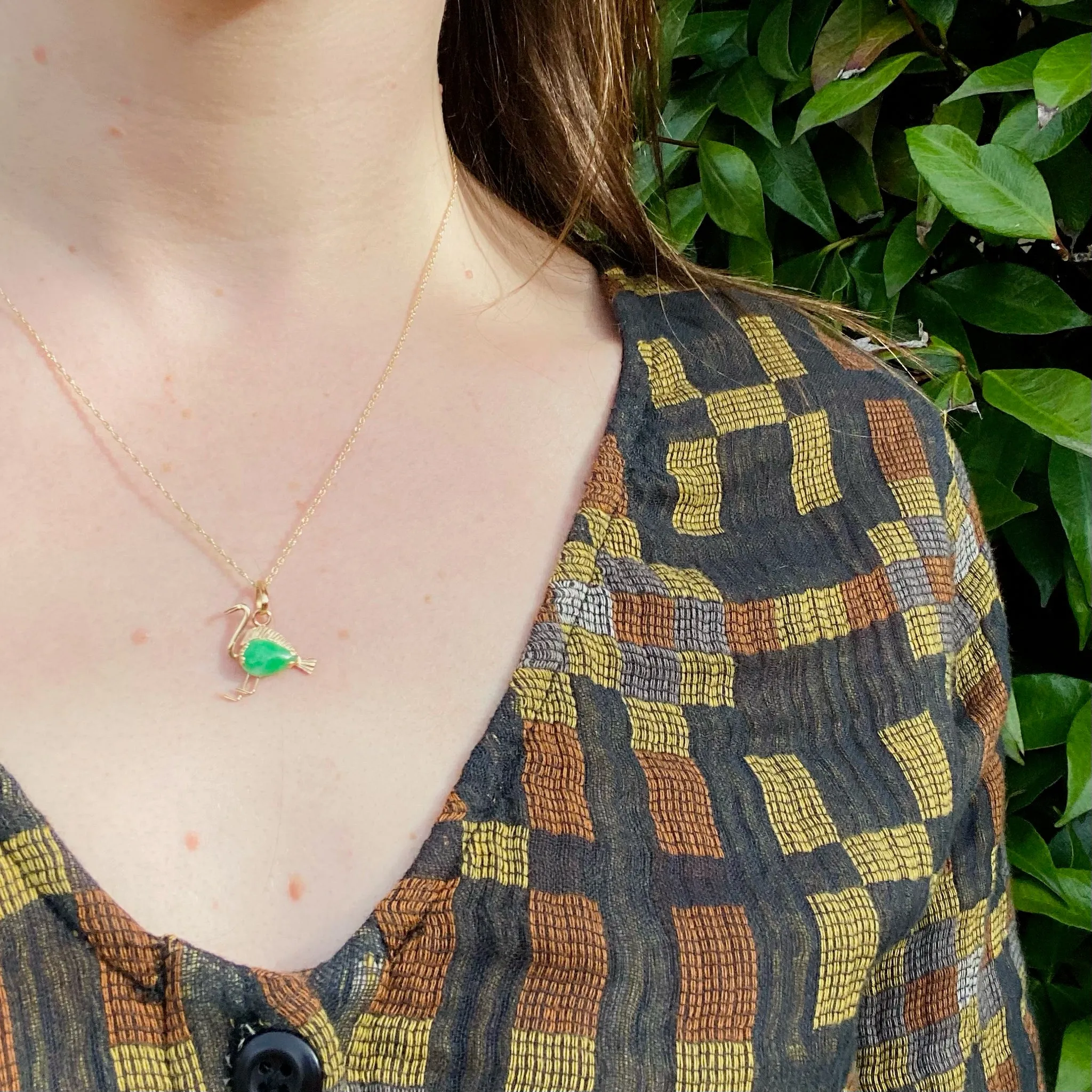 Gold and Jade Crane Pendant