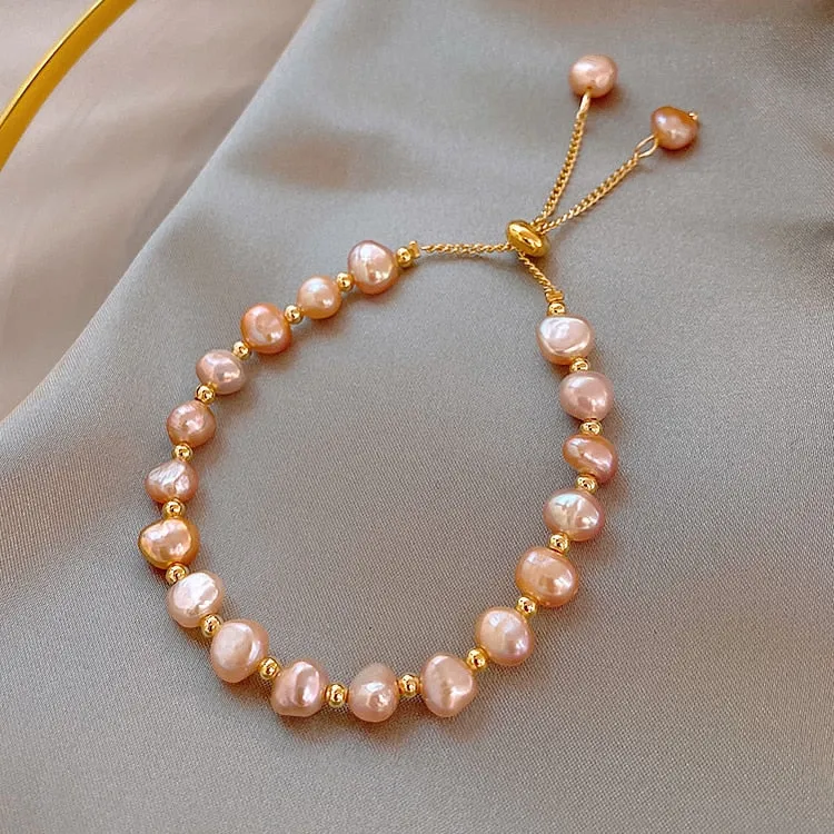 Gold Charm Bracelet with Freshwater Pearls in Baroque Style