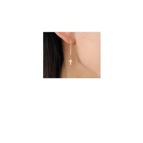 Gold Fill Cross Box Chain Threader Earrings – Dainty Pull-Through Design, Also in Sterling Silver – Handmade Minimalist Jewelry for Women