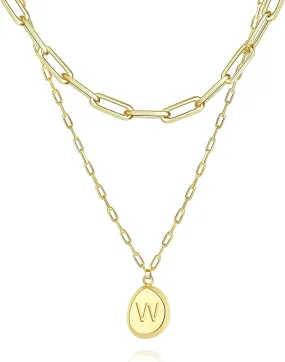 Gold Layered Necklaces with Initials, 14K Gold Plated Chokers for Women