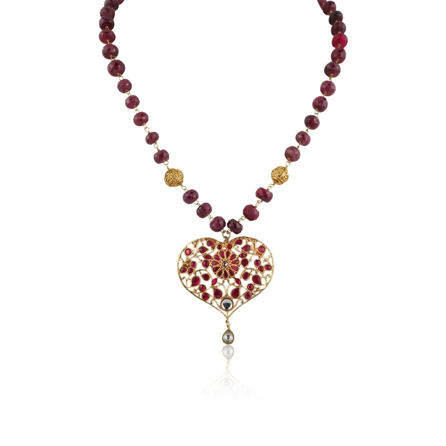 Gold Plated Pacchi Ruby Heart Necklace Set