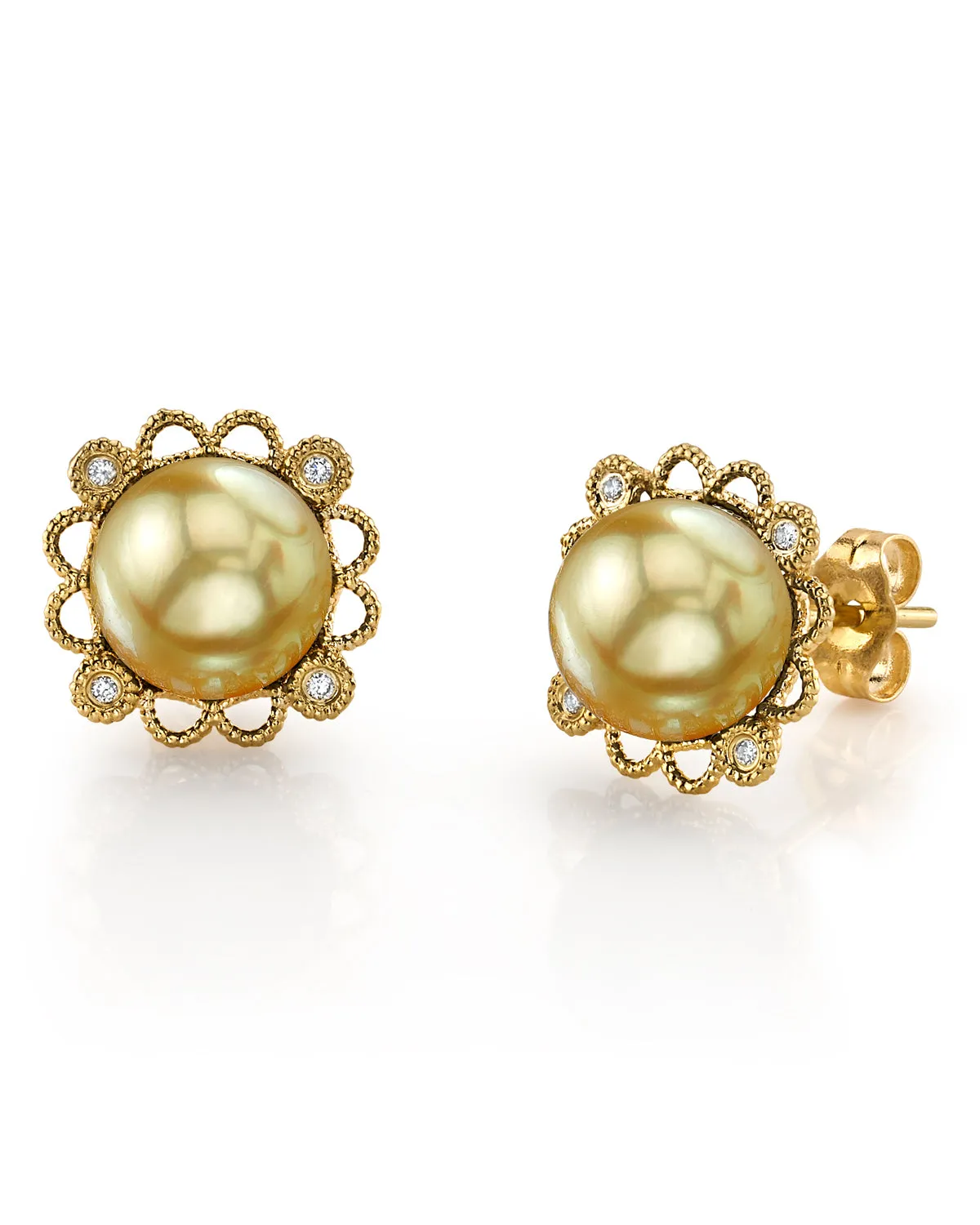 Exquisite Diamond-Encrusted Golden South Sea Pearl Couronne Earrings