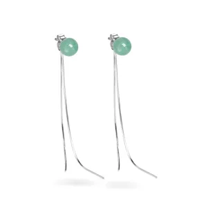 Green Jade Drop Hanging Threader Jewelry for Women,Vintage 925 Sterling Silver Jade Drop Earrings,Good Luck Handmade Dangle Earrings Gift for Birthday Anniversary (Ear thread nail)