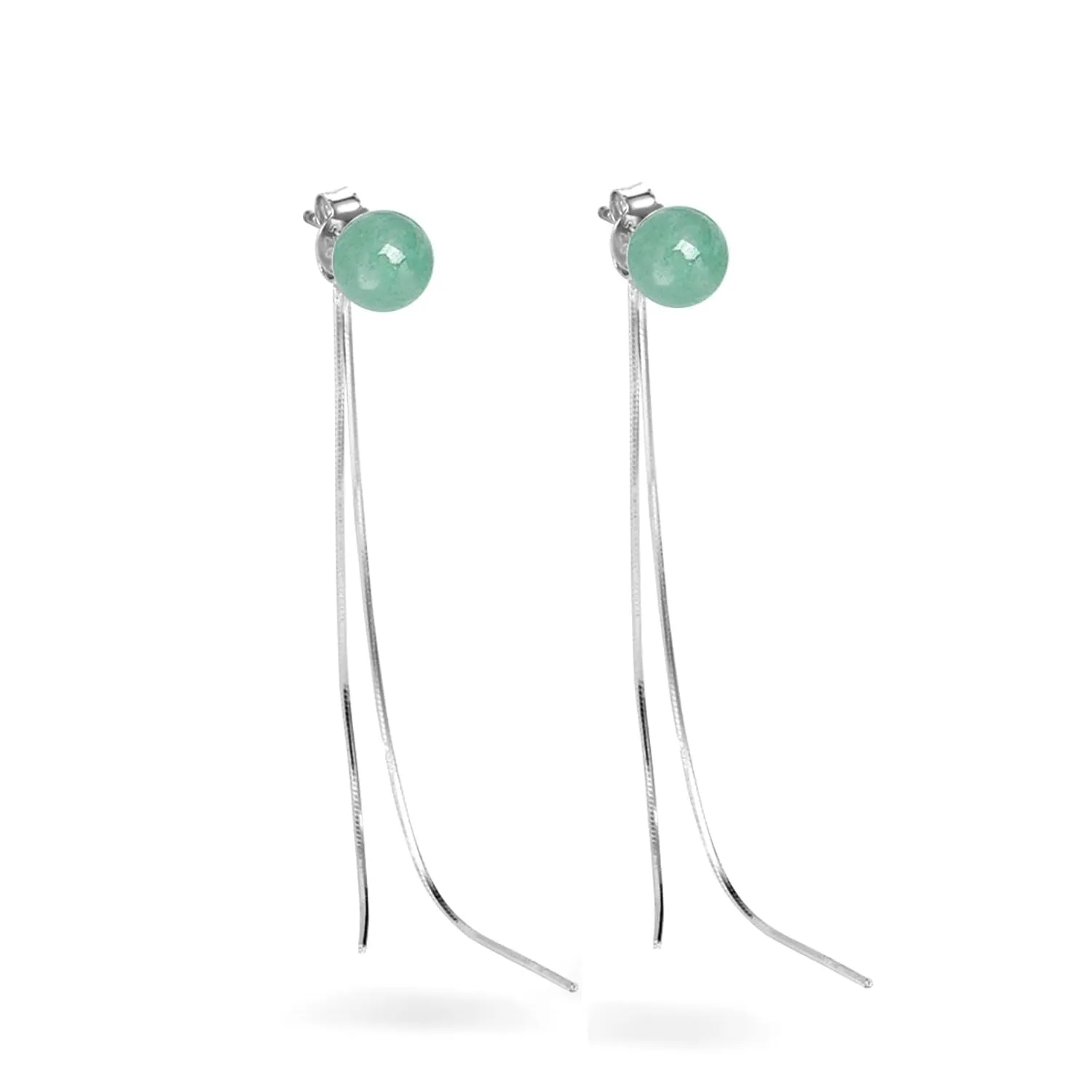 Green Jade Drop Hanging Threader Jewelry for Women,Vintage 925 Sterling Silver Jade Drop Earrings,Good Luck Handmade Dangle Earrings Gift for Birthday Anniversary (Ear thread nail)