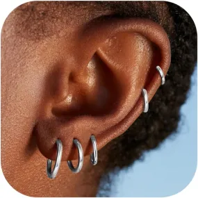 HAIAISO 5 Pairs Small Hoop Earrings Set for Women Men 316L Stainless Steel Huggie Earrings 1.6MM Tube Tiny Cartilage Helix Earrings Hoop Silver Gold Hoop Earrings for Multiple Piercing Jewelry 6/7/8/9/10MM