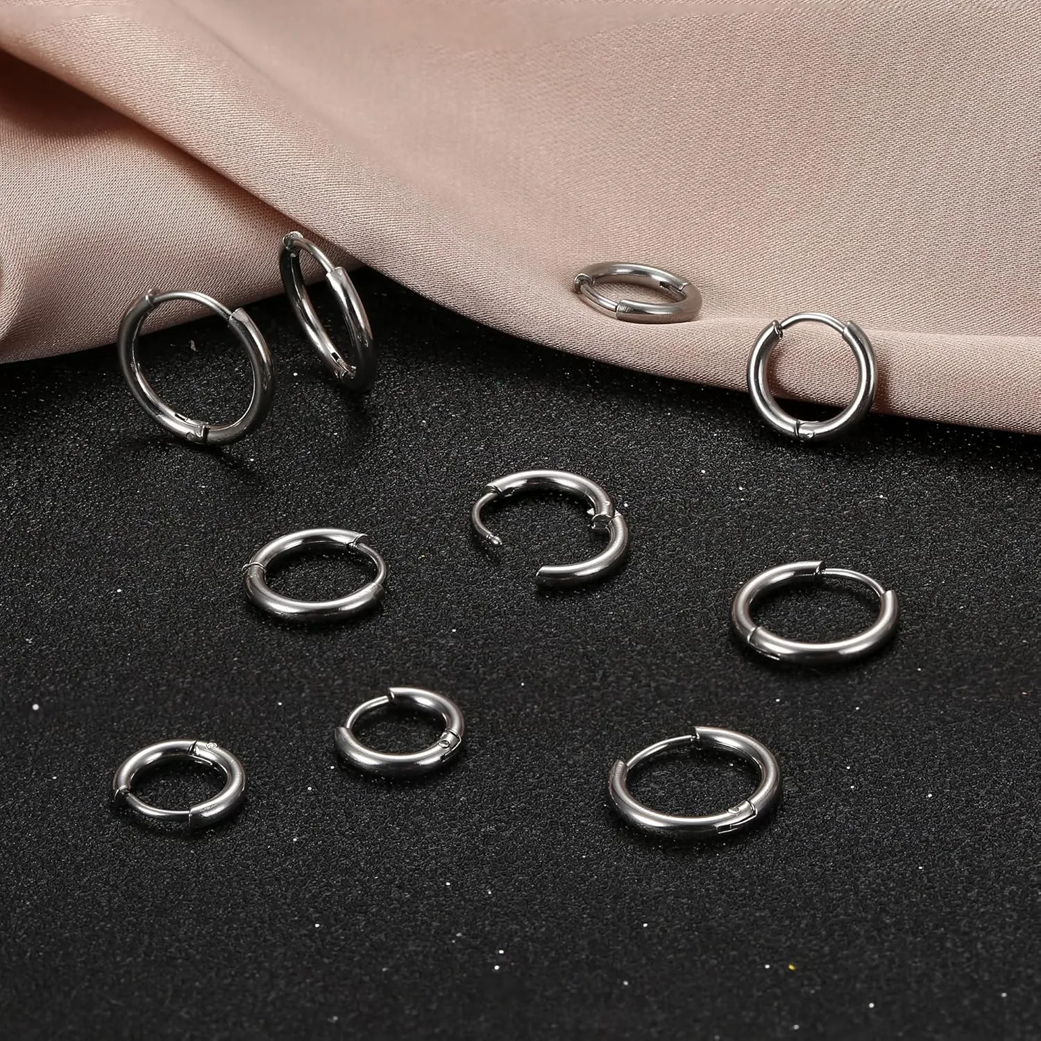 HAIAISO 5 Pairs Small Hoop Earrings Set for Women Men 316L Stainless Steel Huggie Earrings 1.6MM Tube Tiny Cartilage Helix Earrings Hoop Silver Gold Hoop Earrings for Multiple Piercing Jewelry 6/7/8/9/10MM