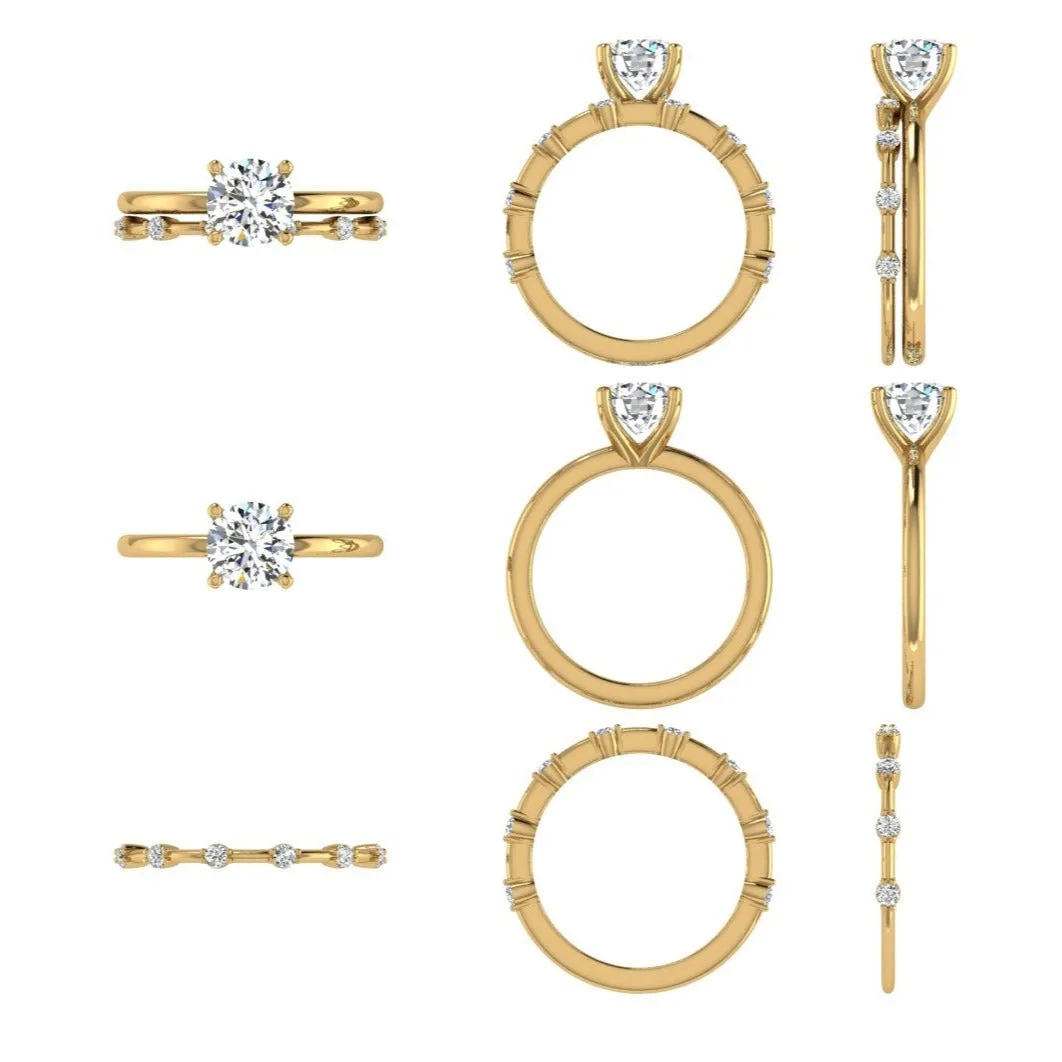 Half Eternity Spaced Diamonds Band and Solitaire Ring