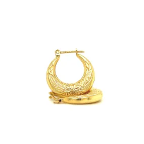Hoop 18mm Earrings with Flower Engraving in 14K Yellow Gold