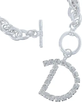 Initial D Letter Charm Bracelet Crystal Rhinestone Silver Tone 7 3/4" Fashion Bracelets for Women Trendy Accessories for Women Stylish Additions