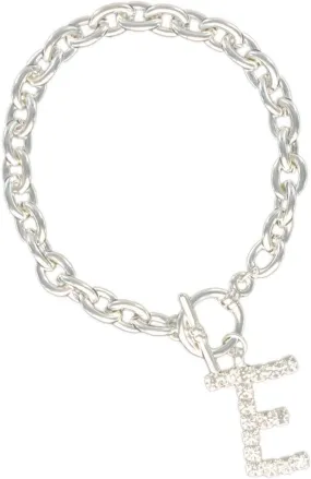 Initial E Letter Charm Bracelet Crystal Rhinestone Silver Tone 7 3/4" Fashion Bracelets for Women Trendy Accessories for Women Stylish Additions