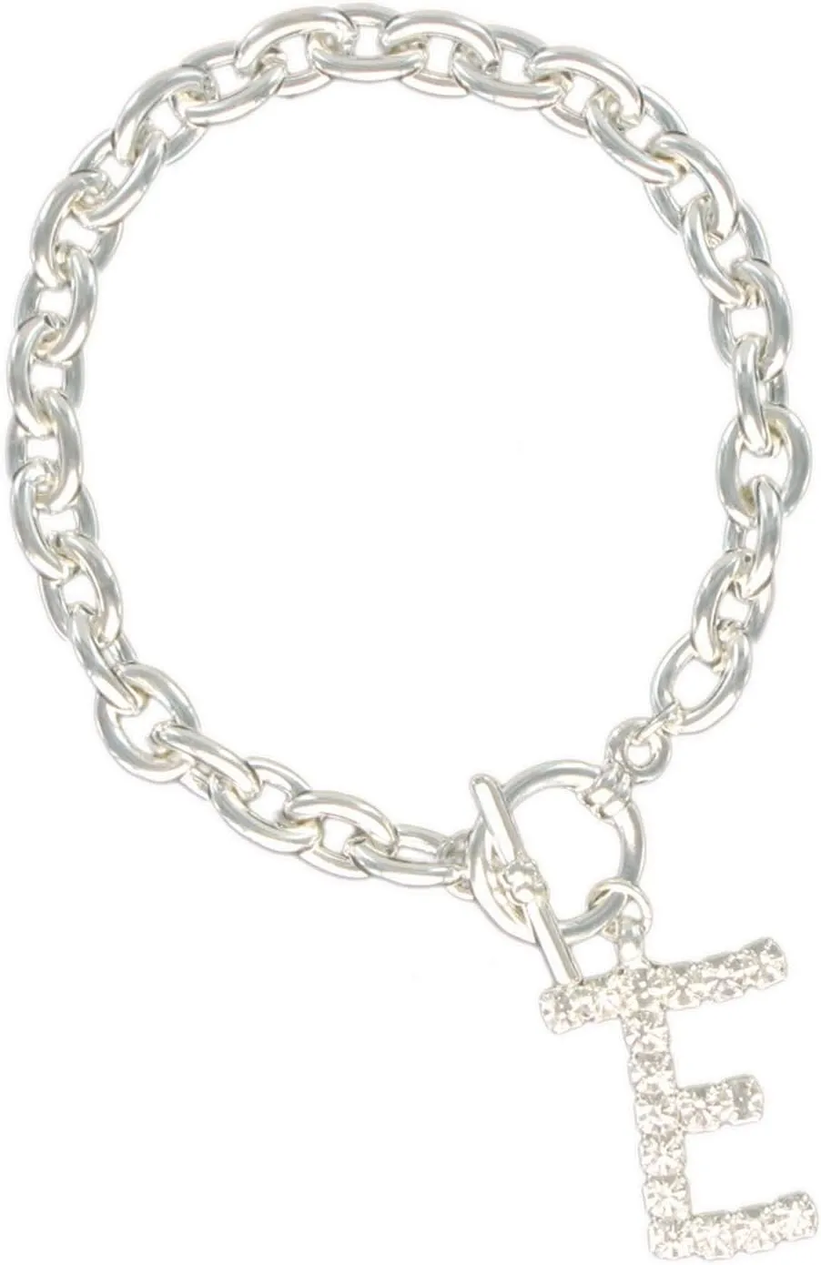 Initial E Letter Charm Bracelet Crystal Rhinestone Silver Tone 7 3/4" Fashion Bracelets for Women Trendy Accessories for Women Stylish Additions
