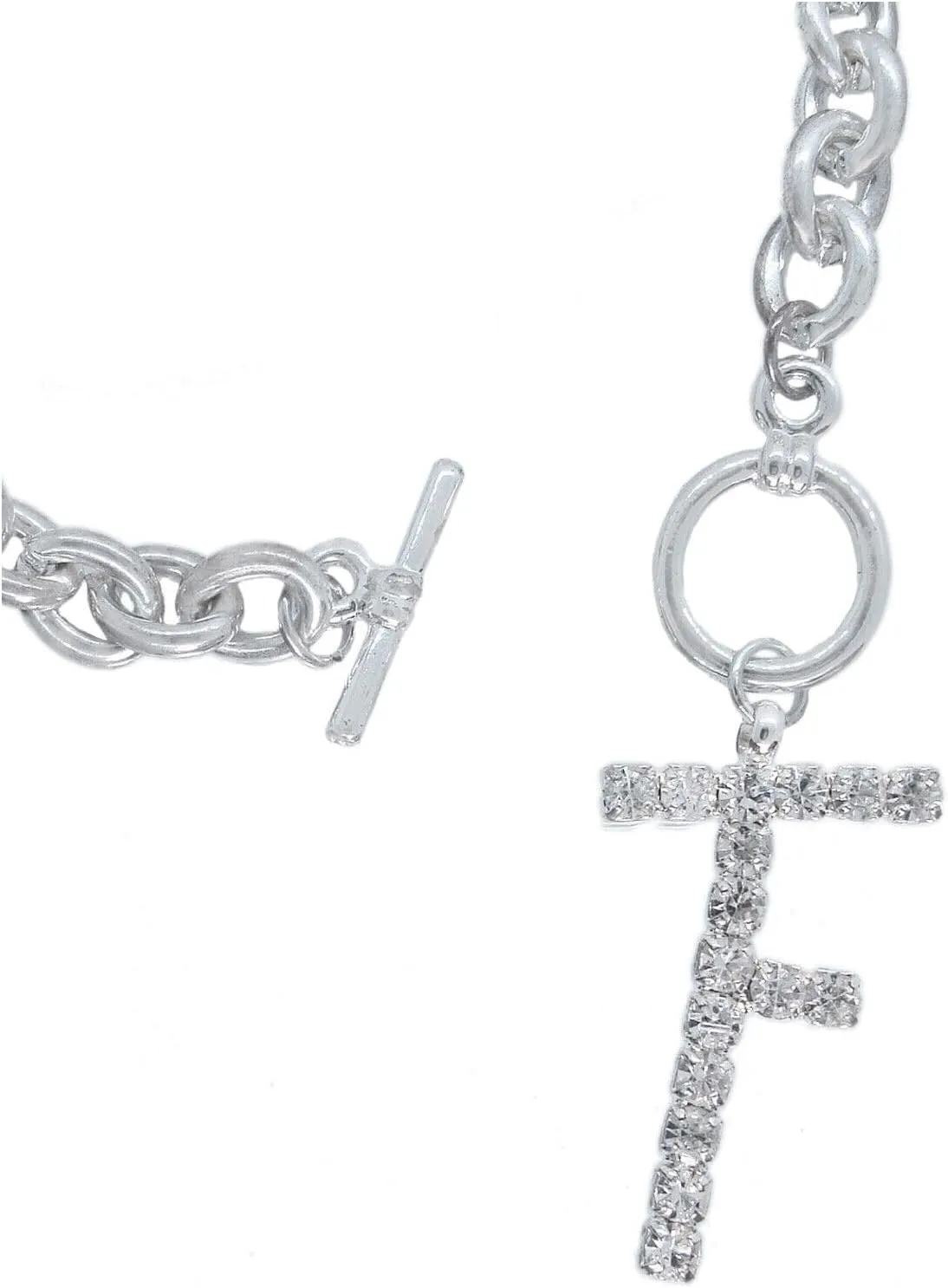 Initial F Letter Charm Bracelet Crystal Rhinestone Silver Tone 7 3/4" Fashion Bracelets for Women Trendy Accessories for Women Stylish Additions Chic Details