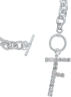 Initial F Letter Charm Bracelet Crystal Rhinestone Silver Tone 7 3/4" Fashion Bracelets for Women Trendy Accessories for Women Stylish Additions Chic Details