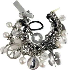 Initial Letter J Charm Bracelet Silver Tone Chain Beaded 7" NWT Fashion Bracelets for Women Trendy Accessories for Women Stylish Additions Chic Details