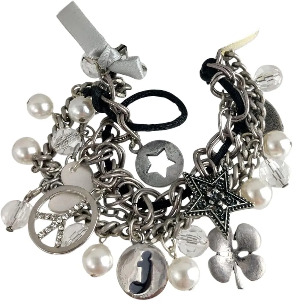 Initial Letter J Charm Bracelet Silver Tone Chain Beaded 7" NWT Fashion Bracelets for Women Trendy Accessories for Women Stylish Additions