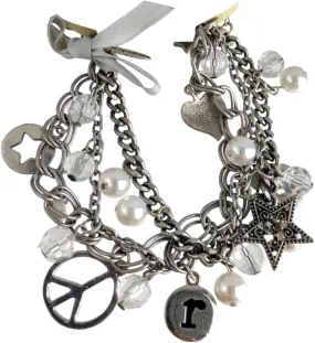 Initial Letter R Charm Bracelet Silver Tone Chain Beaded 7" NWT Fashion Bracelets for Women Trendy Accessories for Women Stylish Additions
