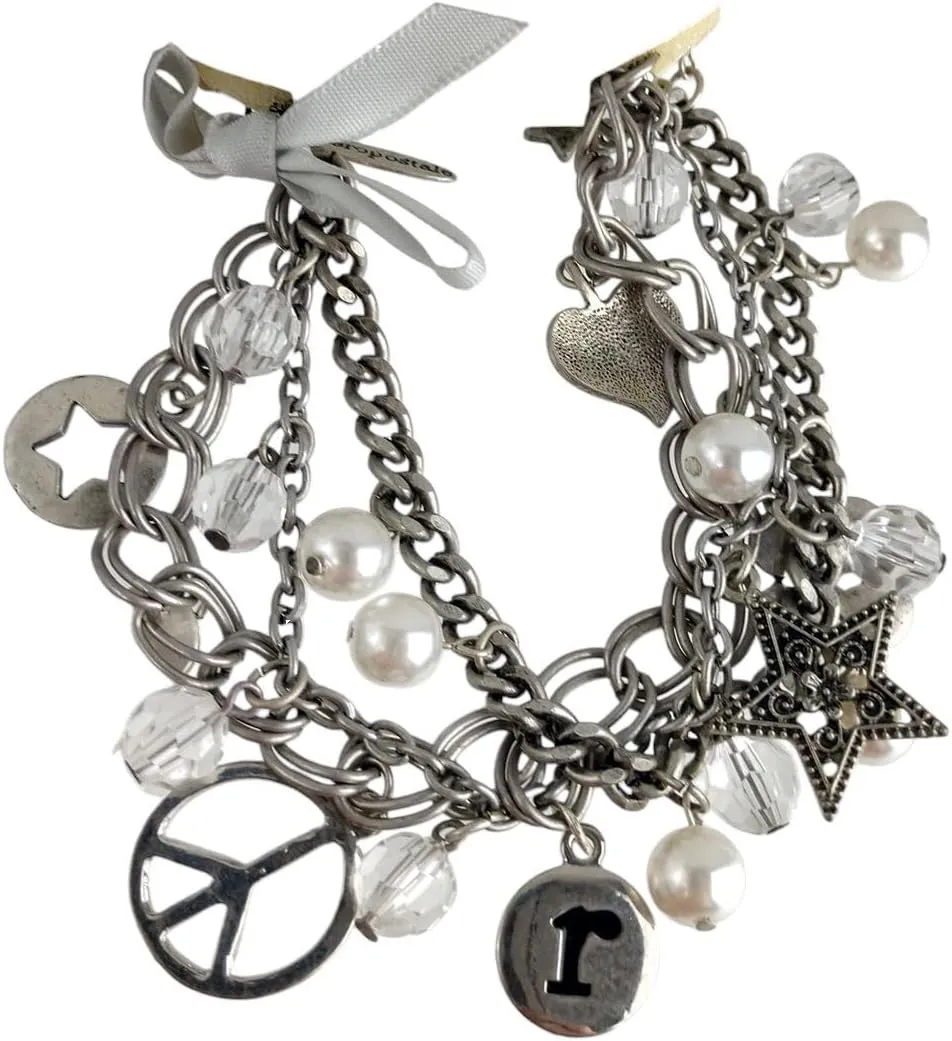 Initial Letter R Charm Bracelet Silver Tone Chain Beaded 7" NWT Fashion Bracelets for Women Trendy Accessories for Women Stylish Additions