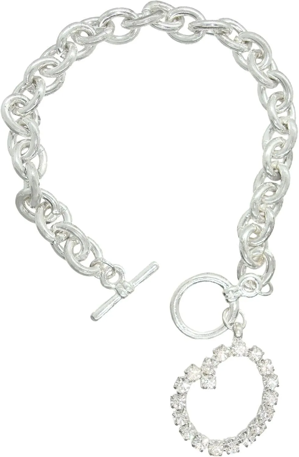 Initial O Letter Charm Bracelet Crystal Rhinestone Silver Tone 7 3/4" Fashion Bracelets for Women Trendy Accessories for Women Stylish Additions Chic Details